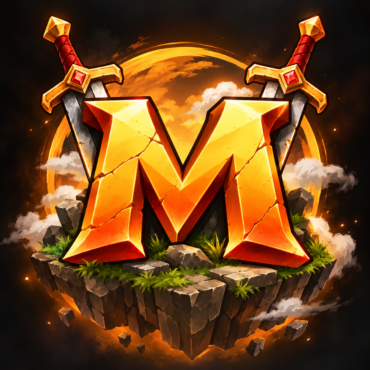 MythoriaMC gold M emblem with swords